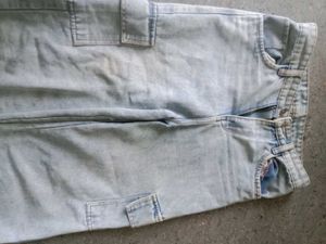 Wide Leg Cargo Jeans With Bow Detailing