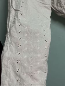 White Embroidered Cotton Pants