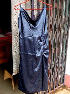 Navy Blue Boat Neck Party Dress