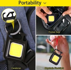 Small LED Flashlight 800 Lumens COB Rechargeable Keychain Mini Flashlight 4 Light Modes Portable Pocket Light with Folding Bracket Bottle Opener and Magnet Base for Fishing Walking Camping60%off