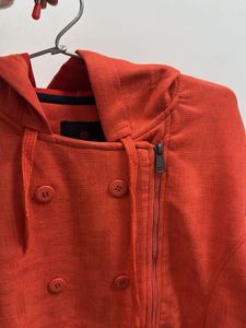 Red Button-Down Hooded Jacket