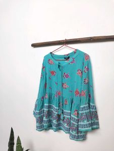 Turquoise Blue Floral Tunic