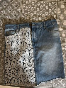 Denim & Lace Mini Skirt