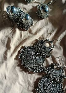 Oxidized Silver Jhumka Earrings