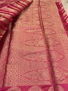 Elegant Pink &amp; Gold Striped Saree