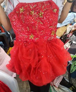 Flared Short Red Sequin Padded Party Dress