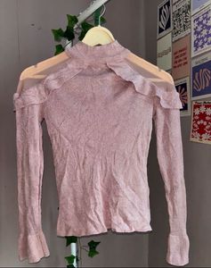 Pink glittery Ruffle Shoulder Top💖🎀