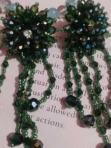 Emerald Beaded Flower Earrings