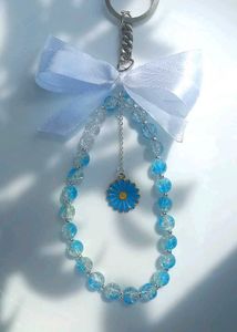 Blue Beaded Loops Keychain With  sunflower