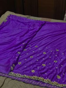 Purple Saree with Gold Embroidery