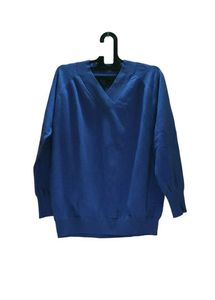 Blue V-Neck Knit Sweater