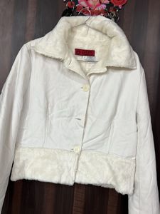 White Faux Fur Trim Jacket