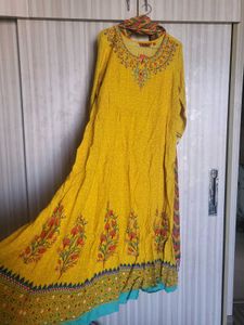 Yellow Embroidered Anarkali With Dupatta