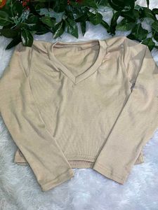 Cute Beige Long Sleeve Top