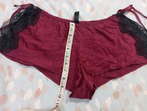 Burgundy Lace Trim Sleep Shorts