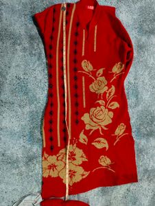 Red Floral Knit Dress Great Condition