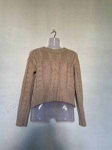 Tan Cable Knit Cropped Sweater