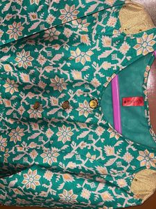 Green Floral golden Print Stylish Dress