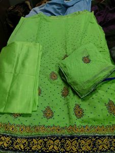 Green Embroidered Dress Material