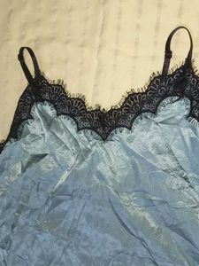 Blue Satin Lace Trim Cami