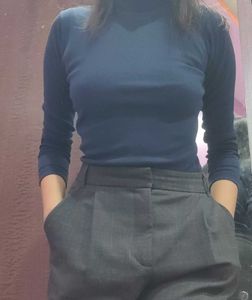 Hi-Neck Ribbed Top (Navy Blue)