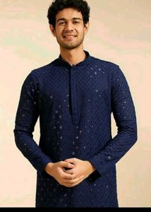 Navy Blue Embroidered Chikankari Lakhnavi Kurta