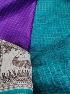 Purple &amp; Teal Handloom Saree