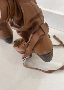 Brown Leather And Fur Heeled Boots