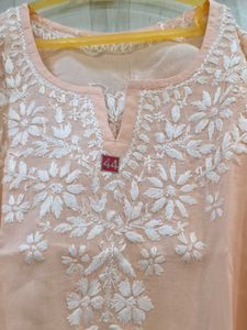 Peach  chikankari Embroidered Kurta