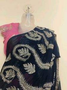 pure Georgette saree with stitch blouse