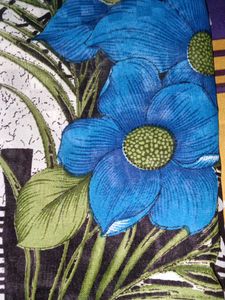 Beautiful Painted Saree With Blue Flower