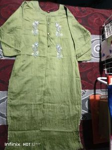 Title: Elegant Olive Green Embroidered Kurti