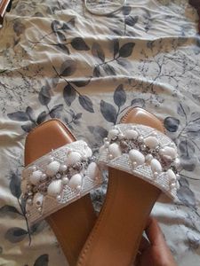 Shell Embellished Slide Sandals