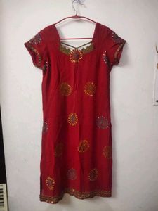 Red Embroidered Kurta