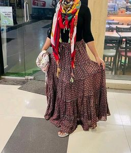 Very Long Full Flared Casual Skirt