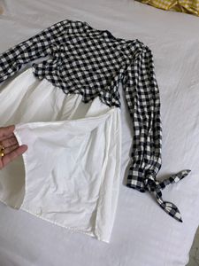 Zara Checkered Long Sleeve Slit Dress Fits S-M