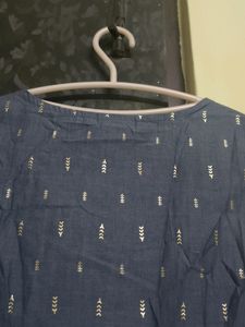 Grey Embroidered Short Top With Gold Print