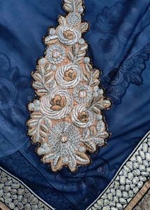 Elegant Blue &amp; White Saree