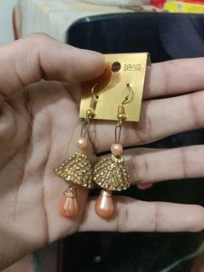 Vintage Gold &amp; Peach Dangle Earrings