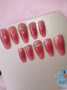 Pink Ombre Press-On Nails with Gems
