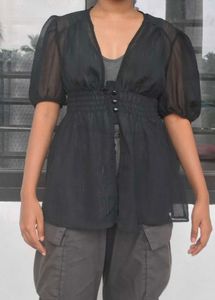 Sheer Black V-Neck Top