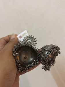 Oxidized Silver Jhumka Earrings