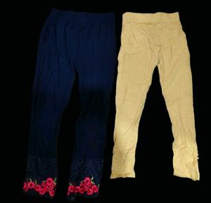 Embroidered &amp; Solid Casual Pants - Set of 2