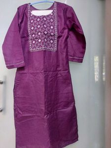 Purple Embroidered Kurti With Straight Pant.