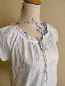 White Eyelet Peasant Top