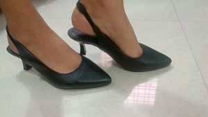 T-Eleven Black Slingback Kitten Heels