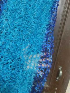 Blue Knitted dupatta or Scarf with Fringe