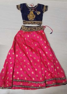 Pink &amp; Gold Polka Dot Lehenga Skirt
