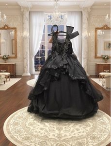 Elegant Black Ball Gown With Dupatta Beads Stones
