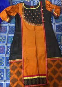 Black And Orange Printed Designer Kurta